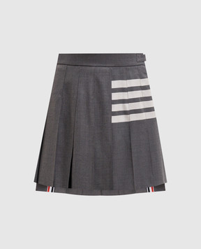 Thom Browne Gray pleated wool skirt with branded stripes FGC402V06146