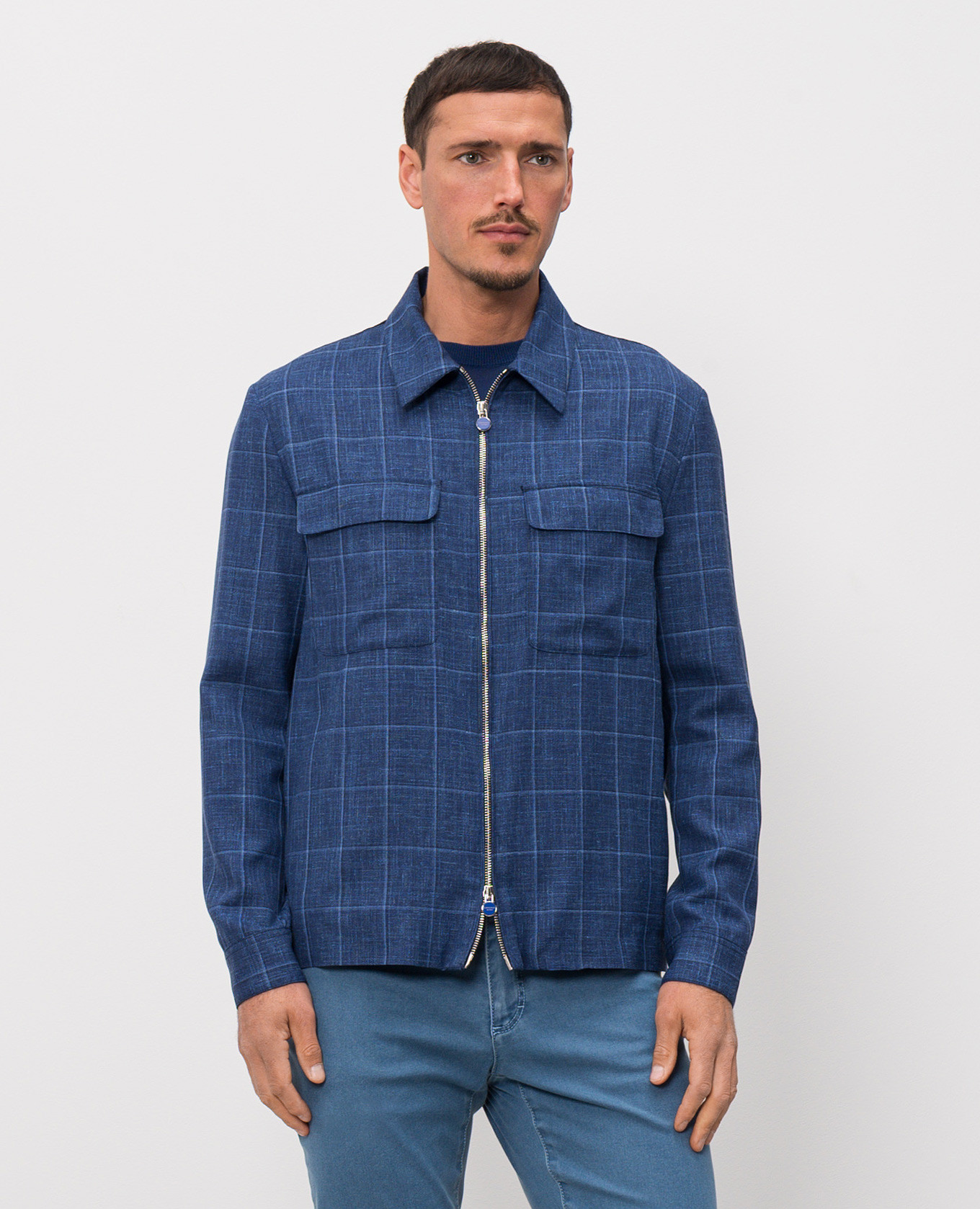 

Blue shirt-style jacket made of wool, silk and linen Castangia dal 1850