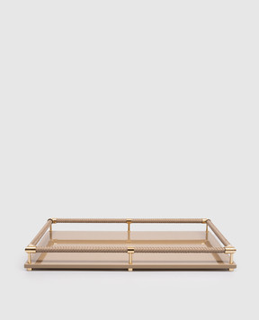 Giobagnara Brown lacquered tray with weaving VSCRECTTAUPEGOLDRV105