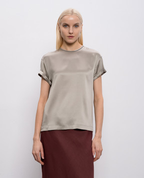 Brunello Cucinelli Khaki silk blouse with chain M0C59DE310