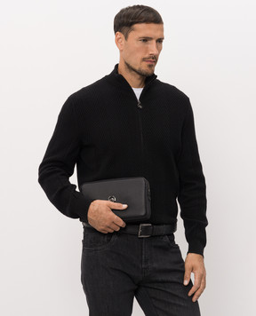 Stefano Ricci Black leather clutch with emblem PP365UMR