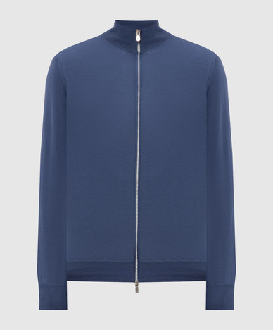 Blue wool and cashmere cardigan