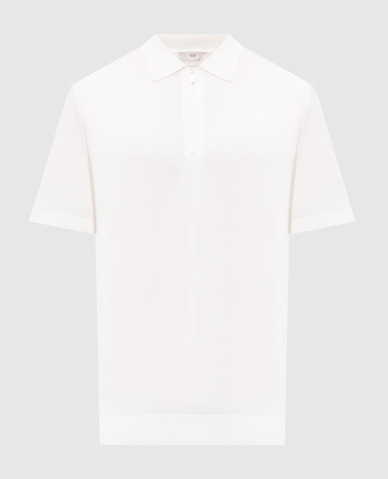 White silk polo shirt with logo patch