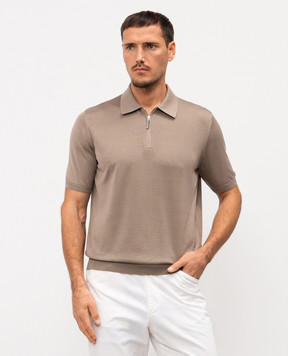 Stefano Ricci Brown silk polo shirt with embroidered monogram logo K616215P31F26101