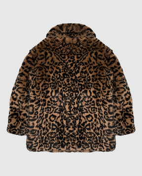 Yves Salomon Enfant Children's brown leopard print rabbit fur coat 20WEM307XXREXX
