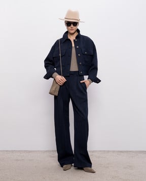 Brunello Cucinelli Blue wool pants with a pattern MP188P9318