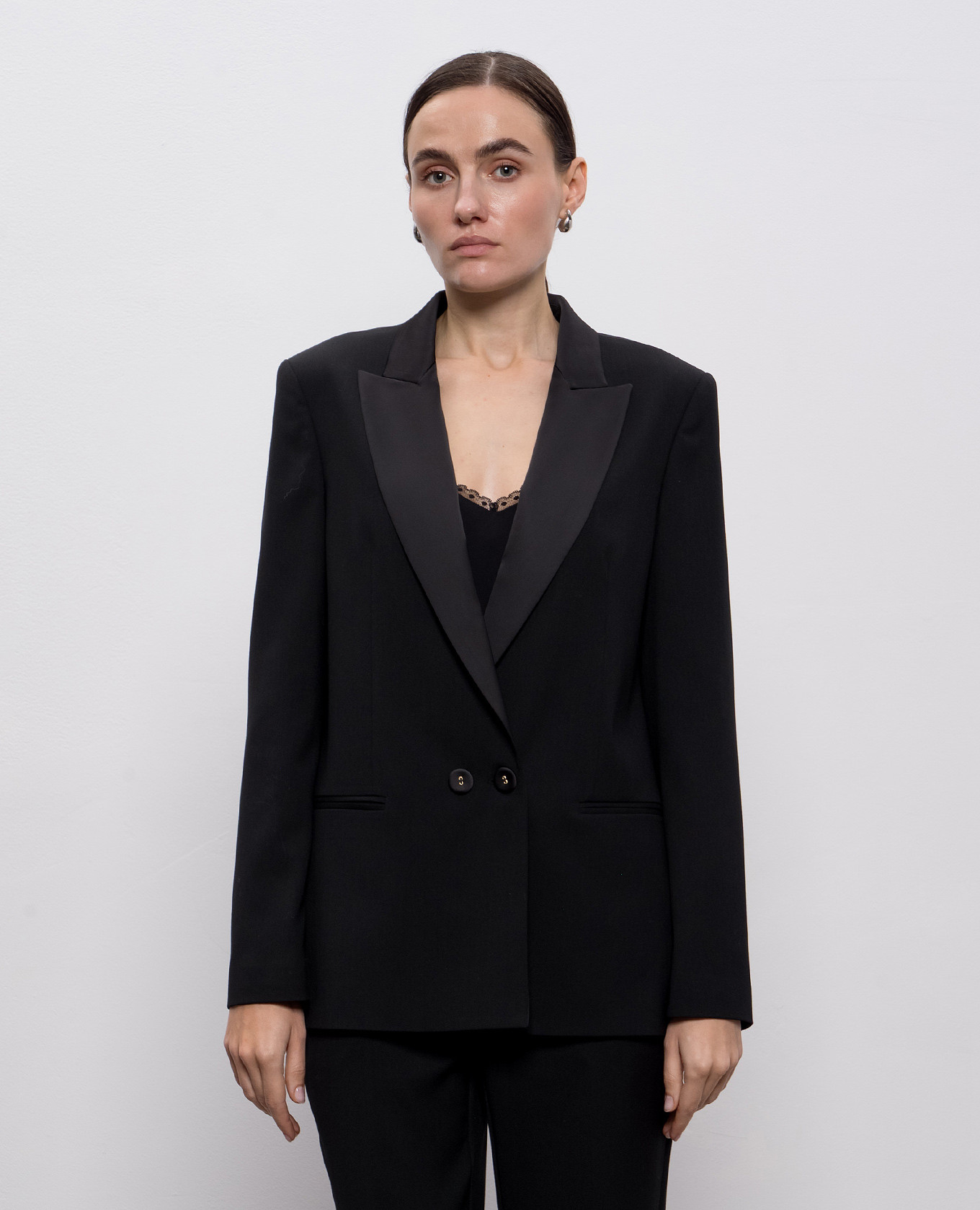 

Black double-breasted jacket with wool Twinset