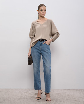 Brunello Cucinelli Blue jeans with logo patch MP095P5758