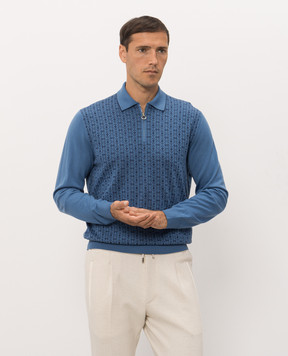 Stefano Ricci Blue wool and silk polo shirt with pattern KE06020P30E26406