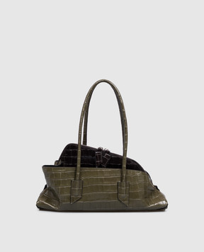 The Attico La Passeggiata Khaki Crocodile Embossed Leather Tote Bag 260WAH00058LBT155PR
