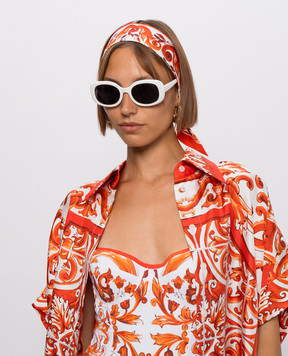 Dolce&Gabbana White silk twill ribbon with branded print FS215AGDDU9