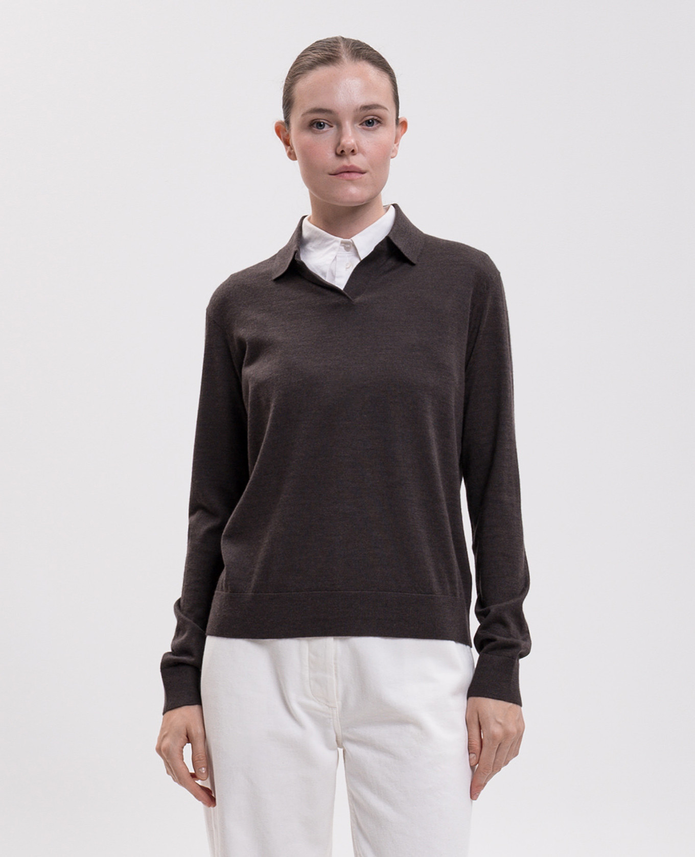 Pauli brown wool and silk polo shirt The Row 3