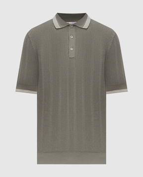 Brunello Cucinelli Khaki polo with contrast stripes M29204205P