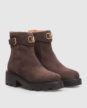 Valentino Brown suede boots with fur 9W2S0MT5XYA