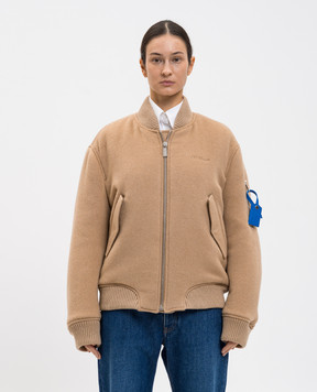 Off-White Beige cashmere bomber jacket with logo 2EH031F25FAB001