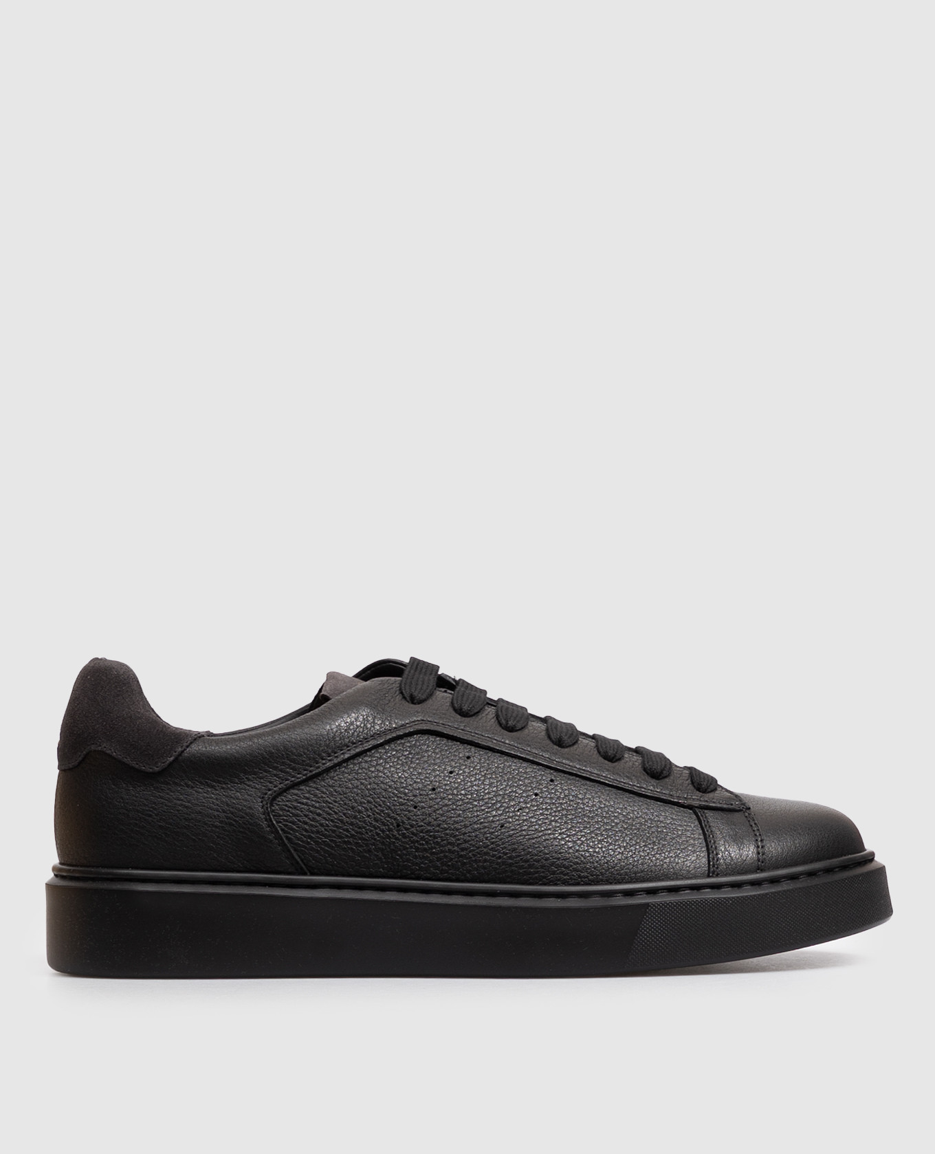 Black leather sneakers with logo patch