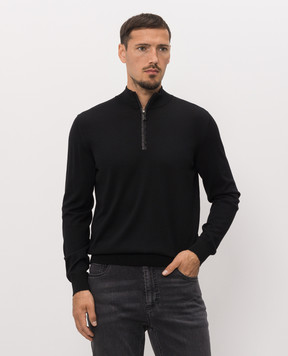 Stefano Ricci Black jumper with crocodile leather inserts K606426L12F26314