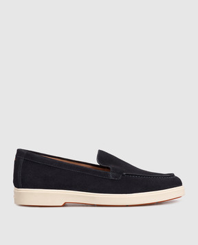 Santoni Blue suede loafers with logo WUYA58856TISNPYL