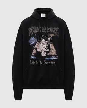 Vetements Black hoodie with print MH27HD205Bm
