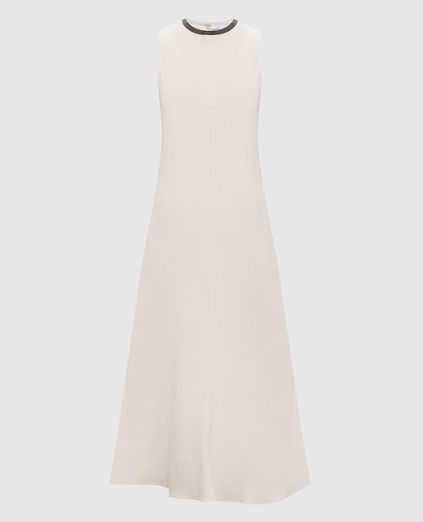 Ivory linen dress with monil chain
