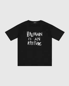 Balmain Children's black T-shirt with contrasting lettering BZ8H01Z36721214