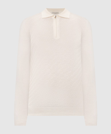 Poloshirt aus elfenbeinfarbener Merinowolle mit Muster