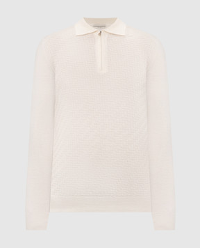 Cashmere&Whiskey Ivory merino wool polo shirt with pattern 1034