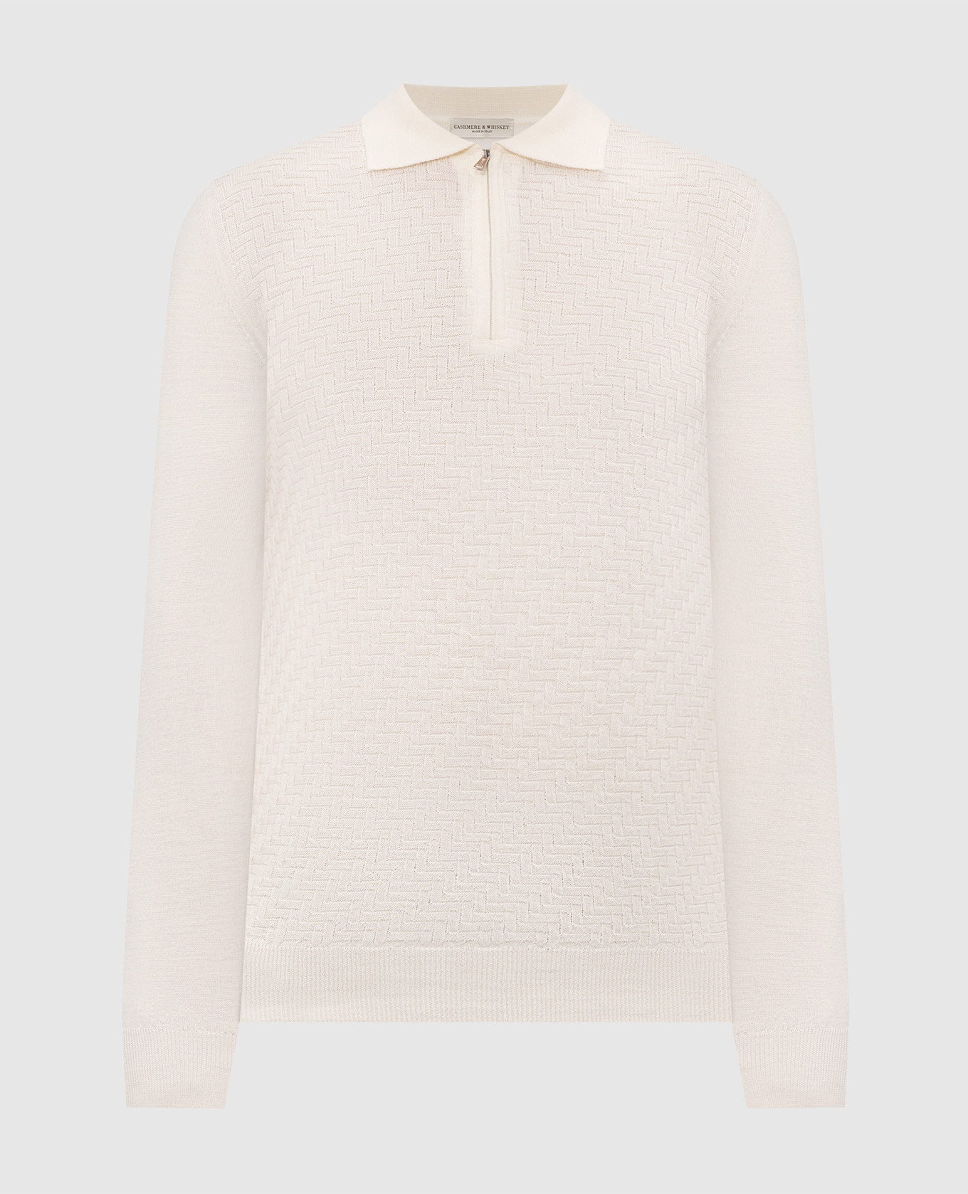 Ivory merino wool polo shirt with pattern