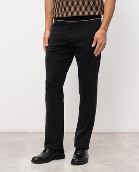 Stefano Ricci Black jeans with leather logo patch MFT62B1211T109BK