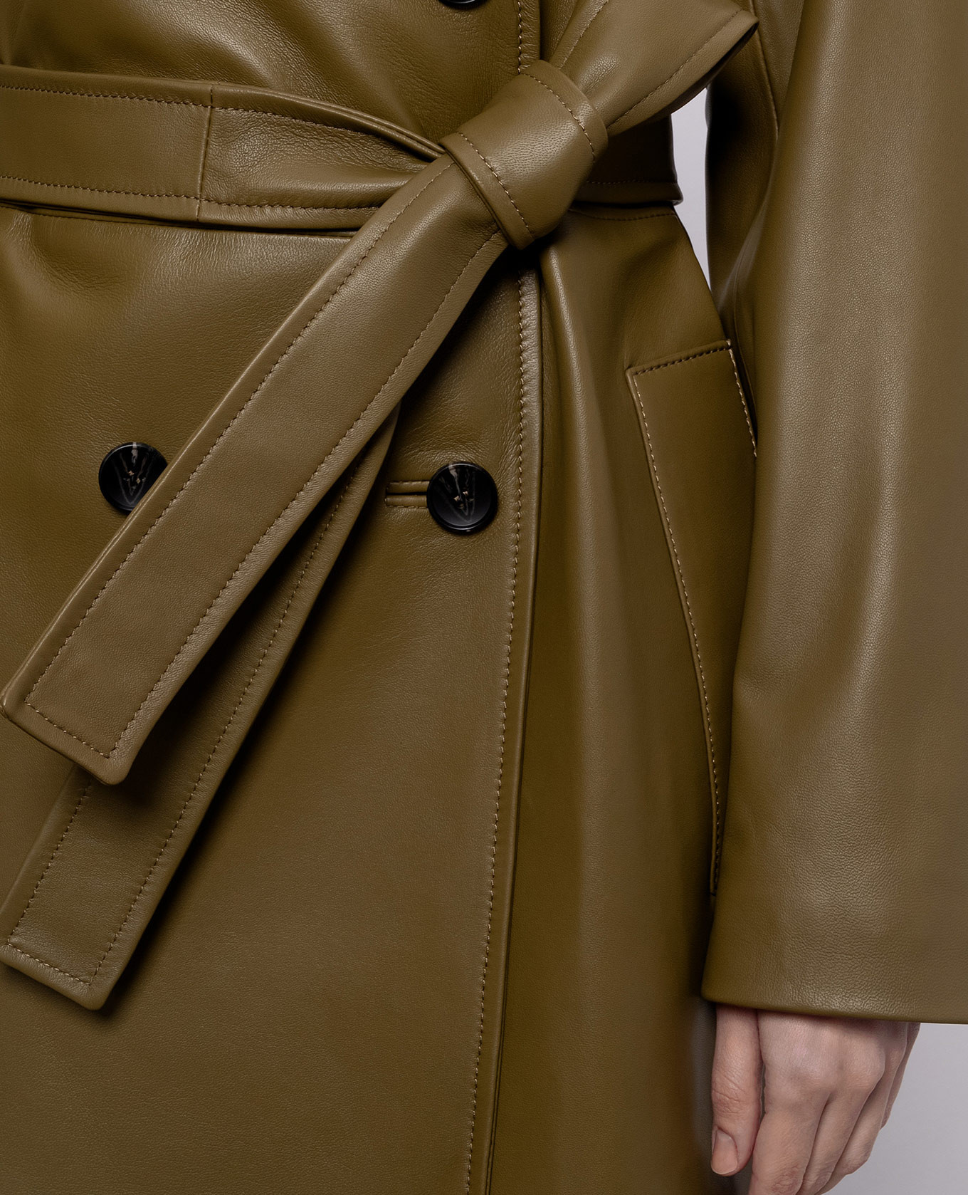 Khaki double-breasted leather coat Babe Pay Pls 4