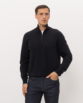 Peserico Navy wool and cashmere jumper with zipper R59531F129V470