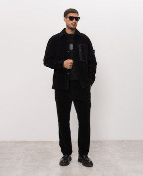 Stone Island Black corduroy pants with logo patch L2S153100059S0212
