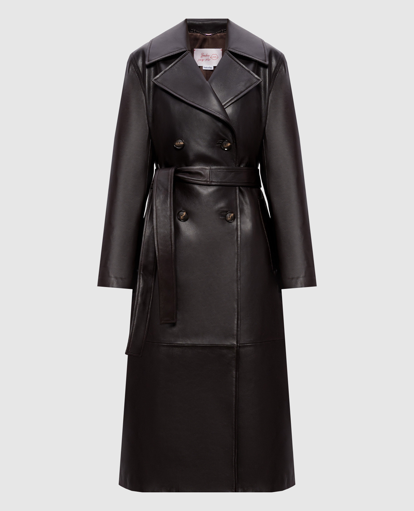 Brown double-breasted leather coat