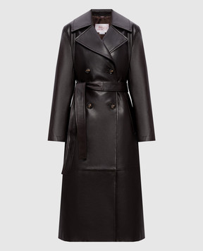 Babe Pay Pls Brown double-breasted leather coat 2517NATUREL