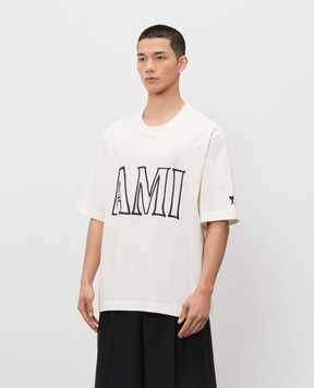Ami Paris Ivory T-shirt with logo print UTS380726m