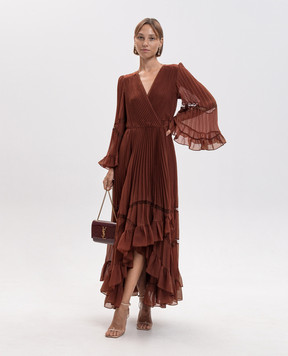 Twinset Brown pleated dress with ruffles 262TP2690