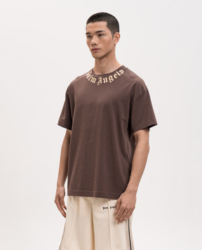 Palm Angels Brown T-shirt with logo print PMAA109S26JER008