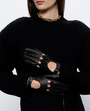 Sermoneta Gloves Black leather gloves with perforations GUIDADONNA