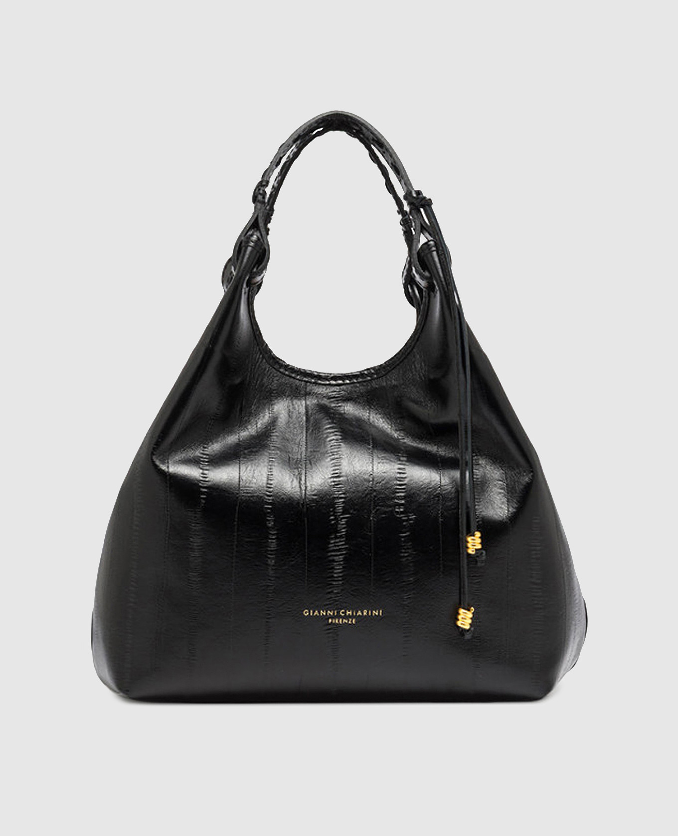 Dua black glossy leather tote bag