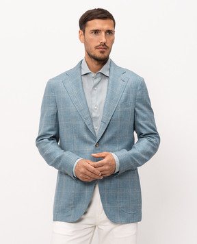 Pini Parma Turquoise checked wool, silk and linen blazer JACNAPWAGR