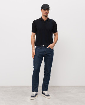Bertolo Cashmere Black polo shirt with striped pattern 902541002543
