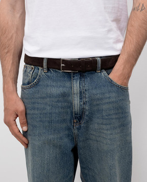 Doucal's Brown suede belt with logo engraving DC0001SIGMUF009