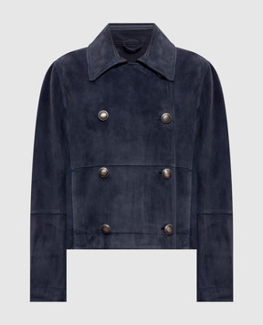 Brunello Cucinelli Blue suede double-breasted jacket MPCAI7429