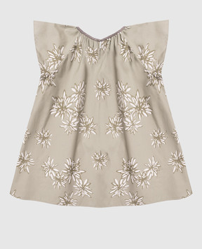 Brunello Cucinelli Children's green top in floral print with monil chain BQ970T495B