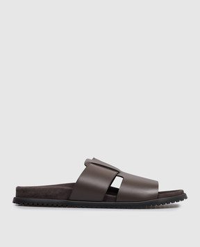 Dolce&Gabbana Brown leather flip-flops with embossed logo A80570A0118