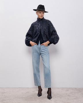 Brunello Cucinelli Blue jeans with a monil chain MA095P5976