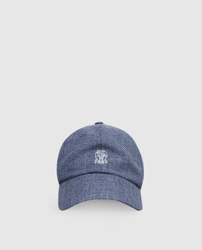 Brunello Cucinelli Children's blue cap made of wool, silk and linen BZ402W322A