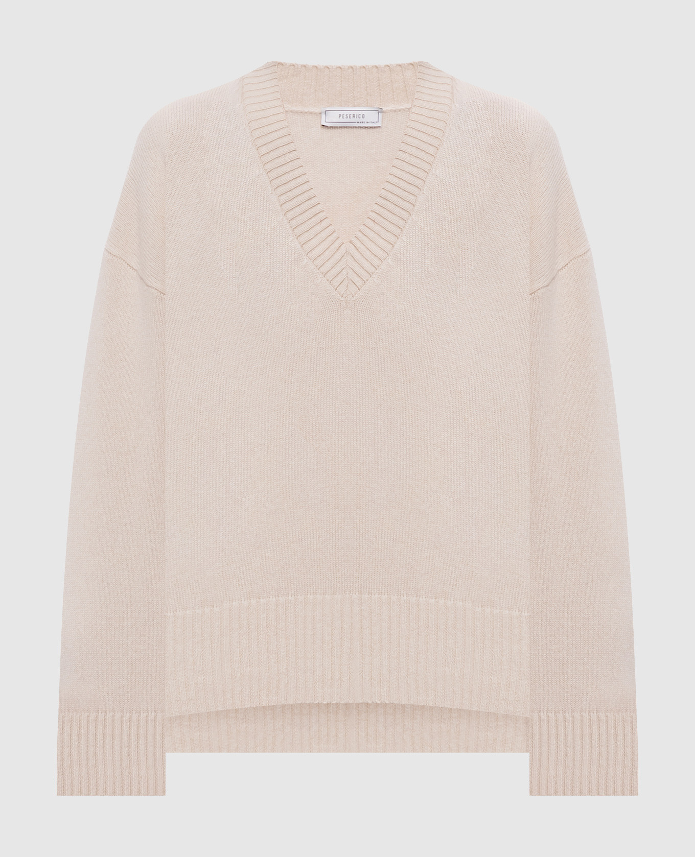 Beige wool, silk and cashmere pullover