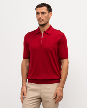 Stefano Ricci Burgundy silk polo shirt with embroidered monogram logo K616215P31F26101