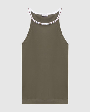 Brunello Cucinelli Khaki ribbed T-shirt with monil chain MG902DO320